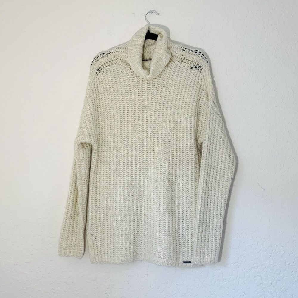 Abercrombie Fitch Chunky‎ Knit Turtleneck Sweater Women M Cream Cozy Oversized